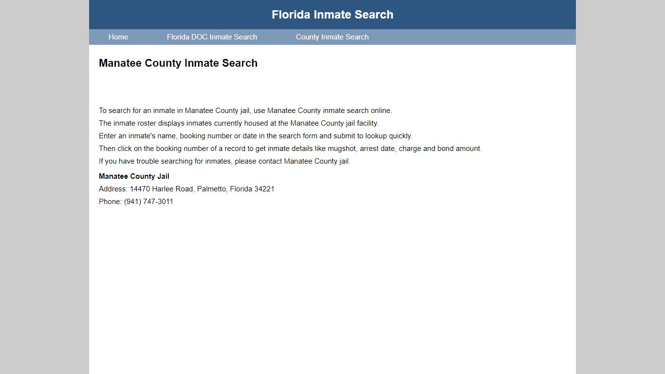 Manatee County Jail Inmate Search